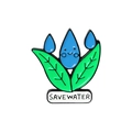 Cartoon Save Water enamel pin featuring blue water drops and green leaves design - Save Water Style (XZ3420)