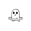 Detail shot of ghost enamel pin with 'Don't be sad be rad' quote in black and white - Banner Ghost Style (XZ3813)