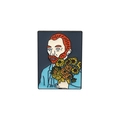 Broche en émail Van Gogh avec cheveux roux et tournesols sur fond blanc épuré - Van Gogh Dessin Animé (XZ3156)
