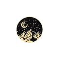 Runde Emaille-Anstecknadel mit Berg- und Sternennacht-Motiv in Gold und Schwarz - Sternenhimmel Berg (XZ1222)