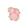 Pink cherry blossom enamel brooch with gold metal edge and small green leaves - Triple Cluster Pink Sakura Style (XZ3354)
