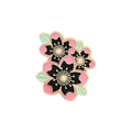 Elegant cherry blossom enamel brooch in pink and black finish with golden metal petals - Triple Cluster Pink And Black Sakura Style (XZ3355)