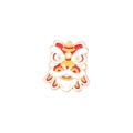 Gros plan détaillé d'une épingle en émail de danse du lion avec détails rouges et dorés - Style Tête de Lion Rouge (XZ4564)
