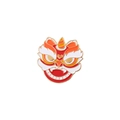 Détail d'une broche en émail danse du lion chinois avec finitions laquées rouges - Style Tête de Lion Rouge Orangé (XZ4565)