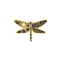 Artistic dragonfly enamel pin with golden metal plating and sun-patterned black wings - Sun Pattern (XZ3820)