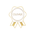 Weiße Emaille Mut-Abzeichen Brosche mit goldener Aufschrift und Lorbeerblatt-Design - COURAGE Weiße Medaille (XZ4201)