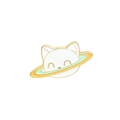 Cute white cartoon cat planet enamel pin with golden rings and mint green space theme - Saturn Cat Style (XZ3686)