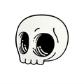 Spilla smaltata teschio gotico in stile cartoon con finitura nera e bianca su fondo bianco - Stile Teschio Triste Cartone (XZ291)