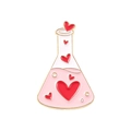 Pin esmaltado de frasco químico con líquido rosa y corazones rojos en acabado dorado - Matraz Erlenmeyer de Corazón Rosa (XZ4703)