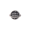 Enamel planet pin badge featuring Don't Panic text in black and silver finish - Black And Silver