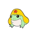 Cute green cartoon frog enamel pin wearing a yellow star hat for backpacks and jackets - Yellow Star Hat Style (XZ5346)