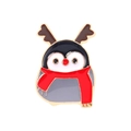 Spilla in smalto a forma di pinguino natalizio con sciarpa rossa e corna dorate - Pinguino Renna (SXZ048)