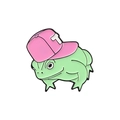 Cartoon frog enamel pin featuring a pink baseball cap and cute green animal design - Pink Baseball Cap Style (XZ5350)