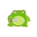 Funny green frog enamel pin holding a silver knife with gold-plated metal borders - Frog with Knife Attack (XZ5903)