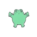 Funny green enamel frog pin showing a rude middle finger gesture on white background - Funny Middle Finger Frog (XZ5905)