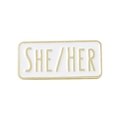 Spilla rettangolare in smalto bianco con pronomi She/Her placcati oro e bordo metallico - SHE / HER / Oro Bianco
