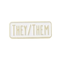 Distintivo rettangolare in smalto bianco e oro con scritte per i pronomi THEY/THEM - THEY / THEM / Oro Bianco