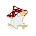 Cute anthropomorphic red mushroom enamel pin riding a light green skateboard - Skateboard Mushroom Style (xz5847)