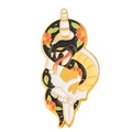 Broche en émail avec serpent et épée, fleurs orange et bordure en métal doré sur fond blanc - Style Serpent et Épée (xz5958)