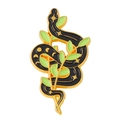 Broche serpent en émail noir avec étoiles dorées et phases de lune sur fond blanc pur - Style Feuilles de Serpent Céleste (xz5961)