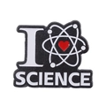 Enamel science pin featuring black backdrop with white I SCIENCE text and red heart - I Science with Heart (XZ6554)