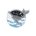 Cartoon whale enamel pin with starry night and sea wave design in silver finish - Starry Sky Whale (XZ3669)