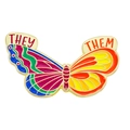 Broche papillon en émail arc-en-ciel avec pronoms THEY THEM et bordures en métal doré - Style Pronom THEY/THEM Aile Arc-en-ciel (XZ6963)