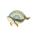Detailed macro view of whale enamel brooch with golden sun, moon and starry sea waves - Solar Eclipse Whale (XZ3674)