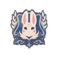 Japanese style academy enamel badge featuring a pink bunny mask on deep blue shield - White Rabbit Mask Shield (XZ6348)