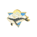 Artistic whale enamel pin with mountain and night sky design in gold-plated alloy finish - Flowing Cloud Whale (XZ3676)