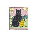 Black cat Ace of Pentacles tarot card enamel pin with golden metal plating finish - Ace of Pentacles
