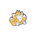 Cute nine-tailed fox enamel pin in orange and white colors for bags and clothing - Stretching Orange White Fox (XZ3873)