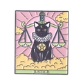 Gerechtigkeit-Tarot-Emaille-Anstecknadel mit schwarzer Katze und Schwert-Motiv - Gerechtigkeit Stil (XZ6444)