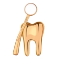 Kreative Brosche in Zahn- und Mundspiegel-Form aus poliertem Goldmetall für Mediziner - Goldener Stil (XZ7422)