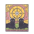 Emaille-Pin Rad des Schicksals Tarot mit schwarzen Katzen und goldenem Farbrad - Glücksrad Katze (XZ6445)