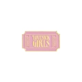 Pink enamel ticket brooch with golden Lovesick Girls text and stamp border - Lovesick Girls Style (XZ4113)