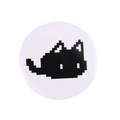 Round white pin badge featuring a cute black pixel art cat design for clothes and bags - Pixel Black Cat Style (XZ7016)