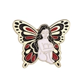 Enamel butterfly fairy brooch with red and black wings and gold-plated metal finish - Black White Red Fairy (XZ7095)