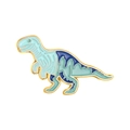 Spilla a forma di dinosauro in smalto blu e finiture dorate per accessori abbigliamento - Stile Tirannosauro (XZ6976)