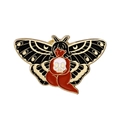 Exquisite black moth wing enamel brooch featuring a red female figure and white skull - Red Dress Skull Fairy (XZ7098)
