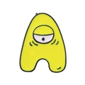 Letter A cartoon monster enamel pin in bright yellow lacquer with black metal edges - Letter A Style (XZ5375)