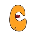 Cartoon yellow letter C enamel pin badge with playful red tongue and black outline - Letter C Style (XZ5377)