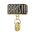 Barista enamel pin in gold and black with a hanging metallic coffee bean charm - Coffee Bean Style (XZ7919)