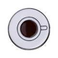 Cartoon coffee cup enamel pin featuring a white saucer and brown coffee with silver metal trim - Coffee Cup And Saucer Top View (xz7914)