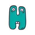 Cartoon style letter H enamel pin in turquoise green with cute anthropomorphic facial expression - Letter H Style (XZ5382)