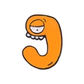 Cartoon letter J enamel pin with orange finish and funny face for clothing - Letter J Style (XZ5384)