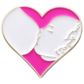 Pink heart enamel brooch with golden outline featuring a breastfeeding mother and child design - Pink Heart Breastfeeding Style (xz8183)