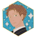 Hexagonal enamel pin with anime male character and blue glitter starry background - Blue Glitter Hexagon (XZ6987)