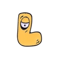 Cartoon yellow letter L enamel pin with tired expression and black alloy finish - Letter L Style (XZ5386)