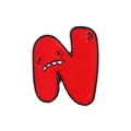 Cartoon red enamel letter N brooch in alphabet lore style with zinc alloy finish - Letter N Style (XZ5388)